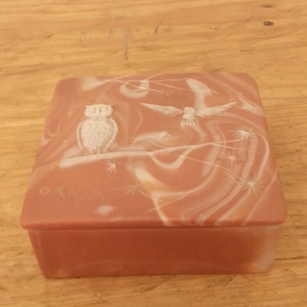 Vintage Robert Nemith Soapstone Owl Trinket Box